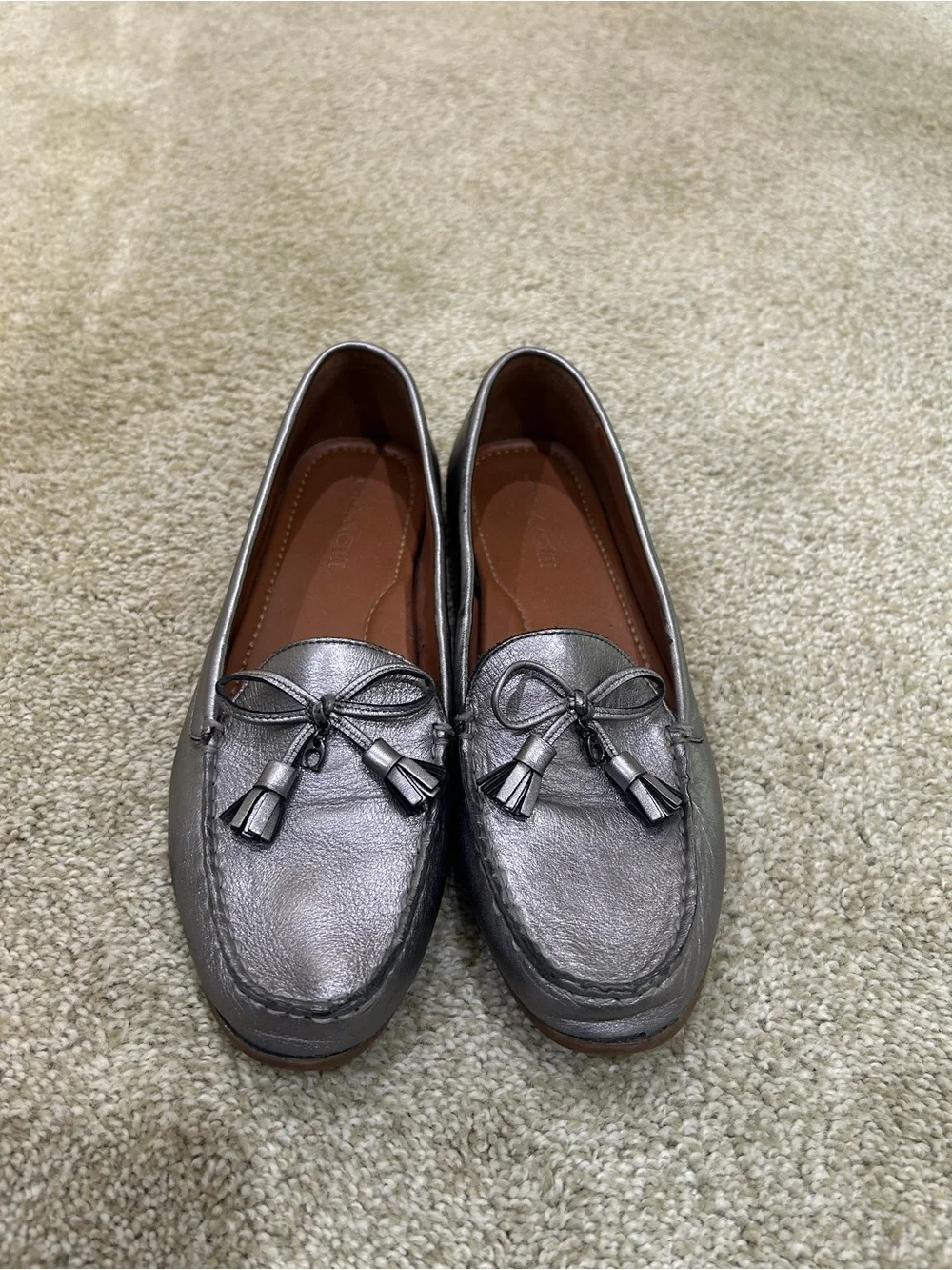 Coach Metallic gunmetal slip-on Tassel bow driving walking Loafers size 10 - Picture 5 of 13